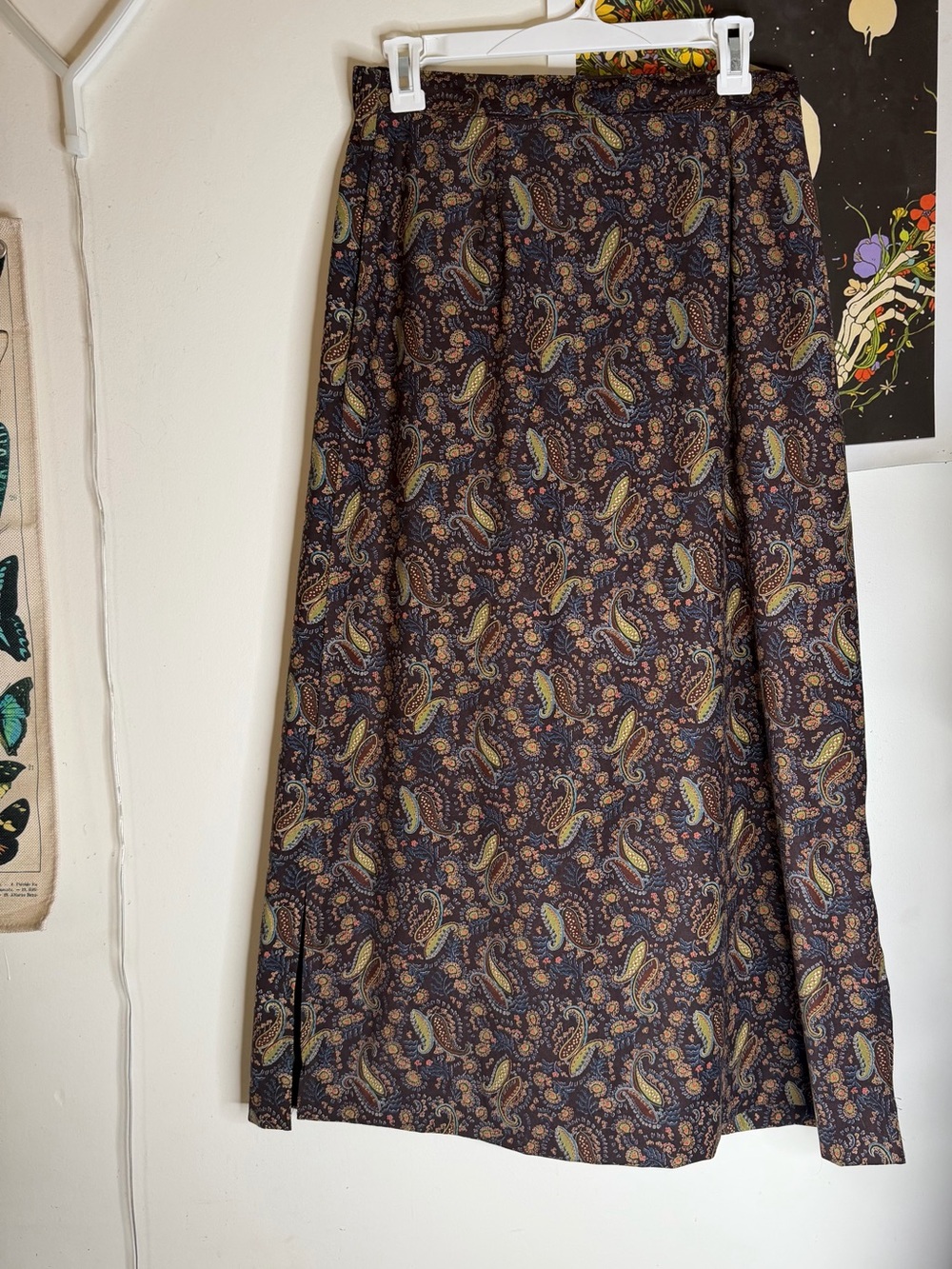 Vintage Manor House Paisley Midi Skirt in Dark Brown and Black